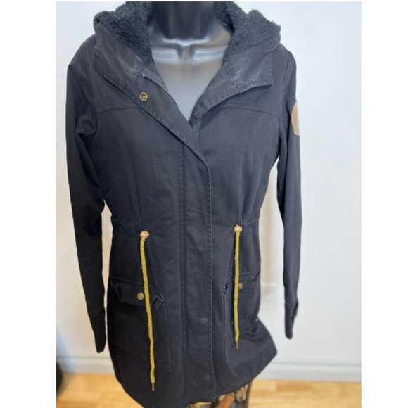 LKI Womens Hooded Coat Jacket Long Sleeve Drawstring Waist Size 8 Black - Picture 1 of 5